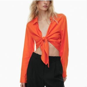 Like new Aritzia linen blouse orange in size xs